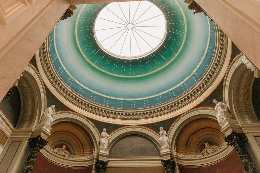 Berlin: Entry to Alte Nationalgalerie - Sculpture, Sleeping Beauty, and the pleasure of looking up