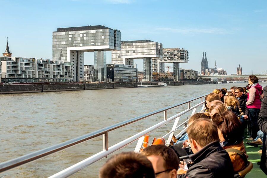 Cologne: Panoramic City Cruise - Old Town churches beside modern Cologne