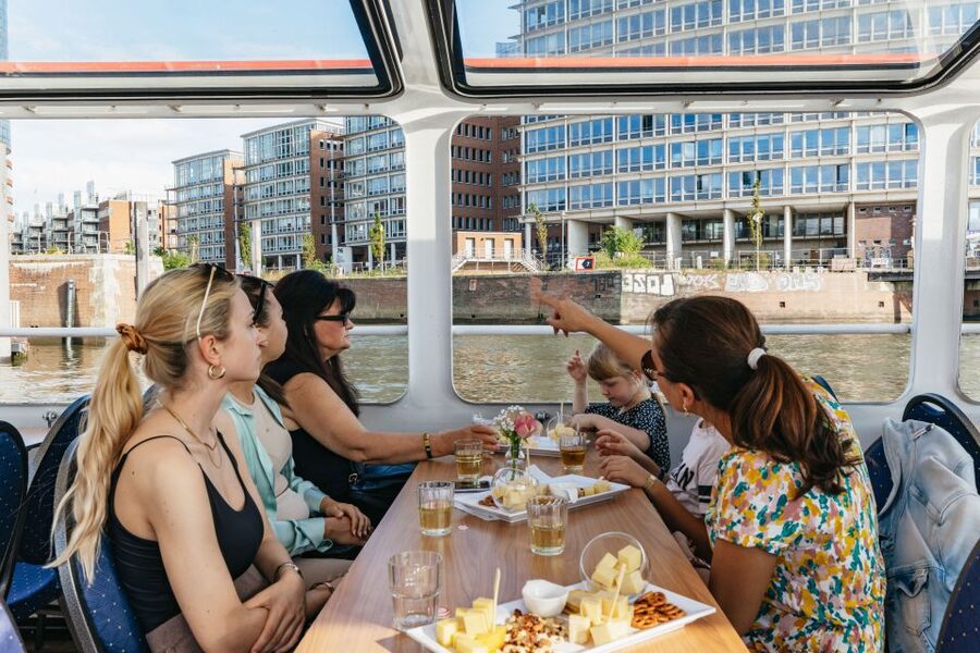 Hamburg: Harbor Cruise with Wine and Cheese - Three glasses of wine and a generous cheese plate
